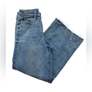 Oat New York High Rise Wide Leg Jeans 0/25 Light Blue Flare Pants Raw Hem